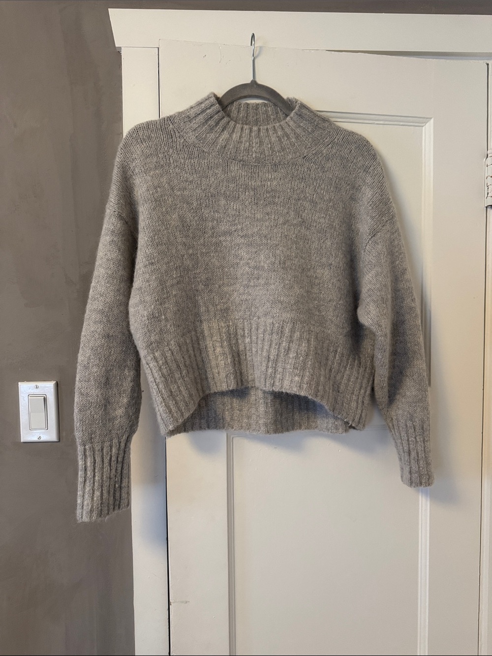 COS Gray Wool Alpaca Cropped Mock-Neck Sweater